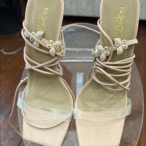 Fashion Nova Beige Strappy Sandals